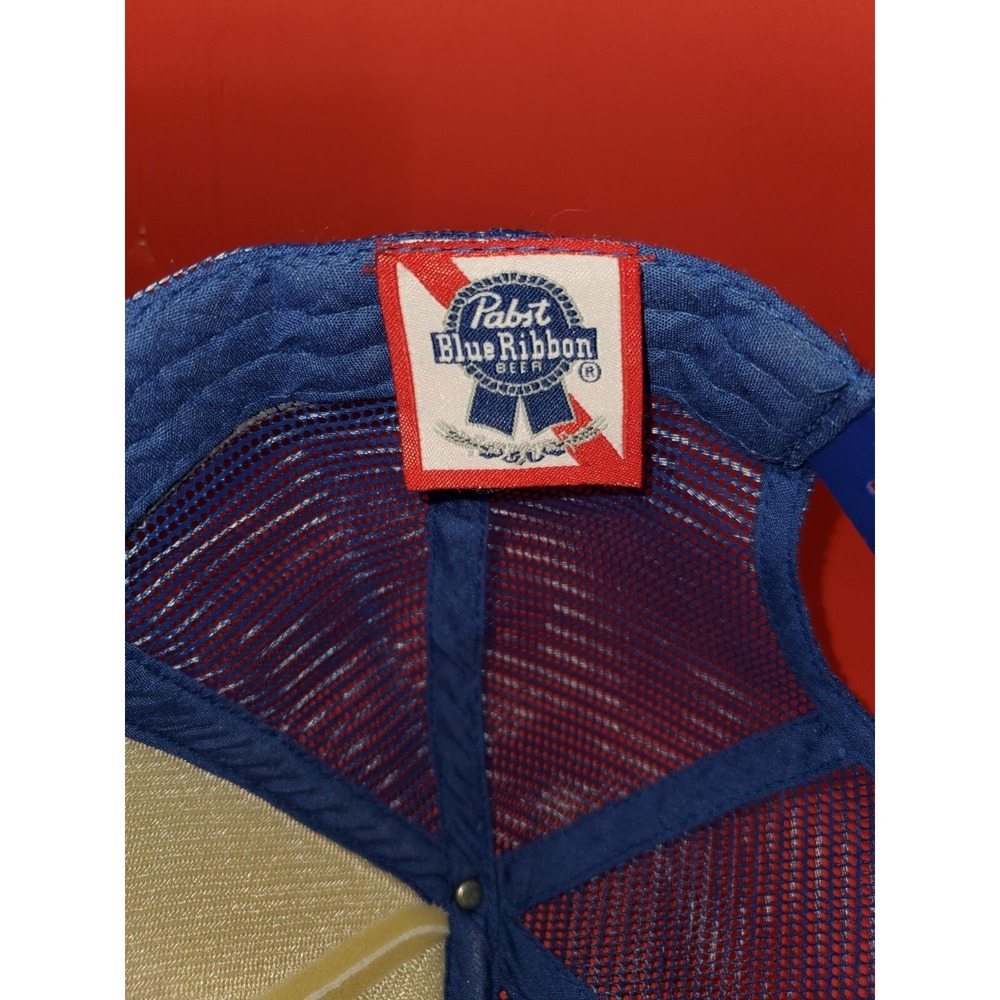 Vintage Pabst Blue Ribbon Hat White Cap Adjustable Hat Adult Mesh Trucker - Picture 8 of 8